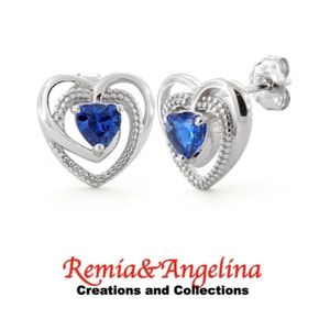 Sterling Silver Precious Heart Sapphire Earrings